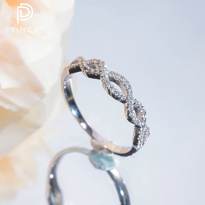 

PRINGXY 925 Sterling Silver Twist Ring High Carbon Diamond Cross Wave Row Diamond Ring Female Guard Ring Pinky Tail Ring