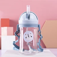 kids children cartoon animal school drinking water thermos bottle gravity ball straw baby cup with shoulder strap water bottle