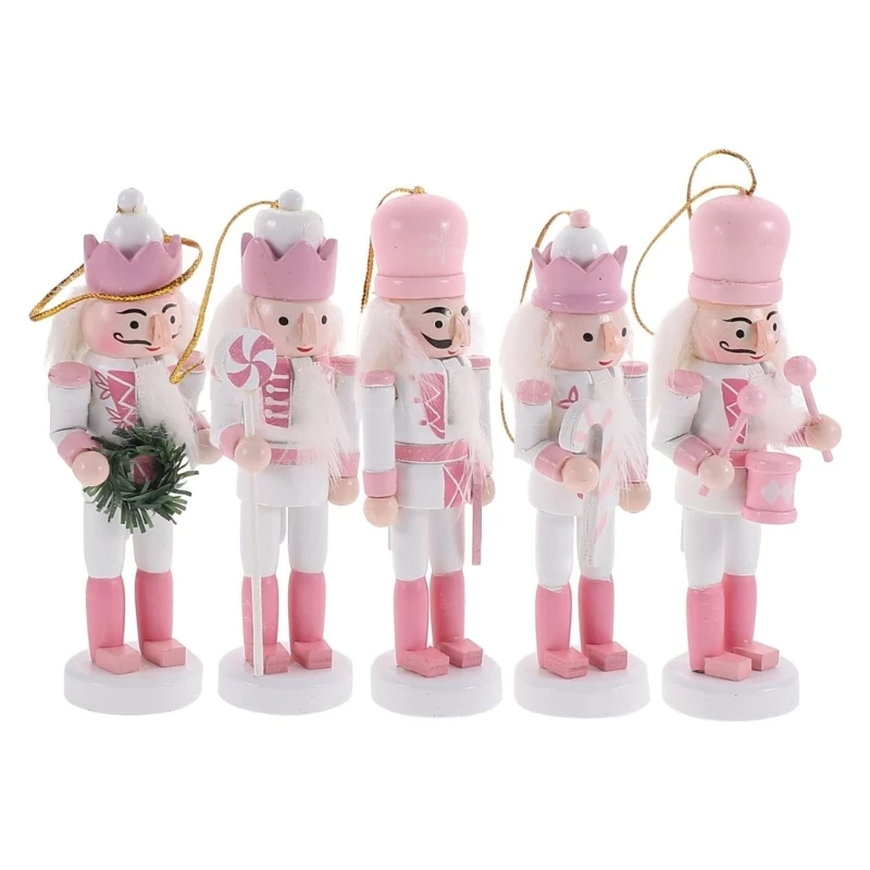 

5шт рождественские украшения розовые деревянные щелкунчики солдатская фигурка кукольная кукла