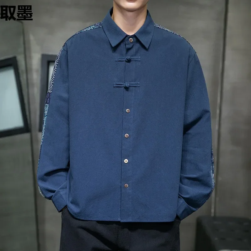 Свободный крой плюс размер мужская куртка в китайском стиле рубашка молодежный