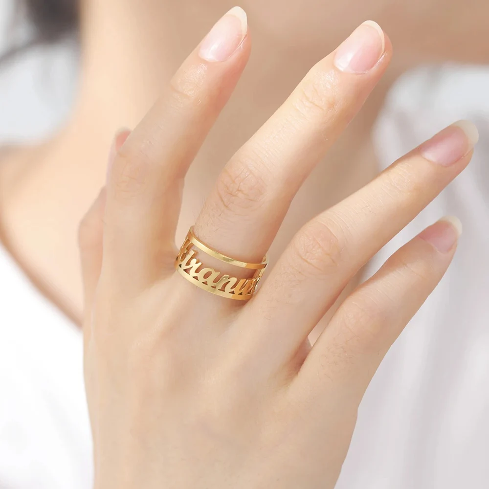 

Customized Name Ring Personalized Wide Style Letter Open Rings Customized Adjustable Jewelry Stainless Steel Anniversary Gifts