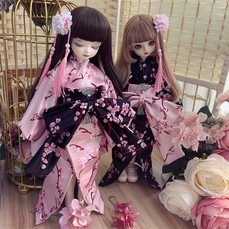 

BJD Doll Clothes Kimono for 1/3 1/4 1/6 SD MSD MDD YOSD Black Pink Skirt Dress Doll Accessories
