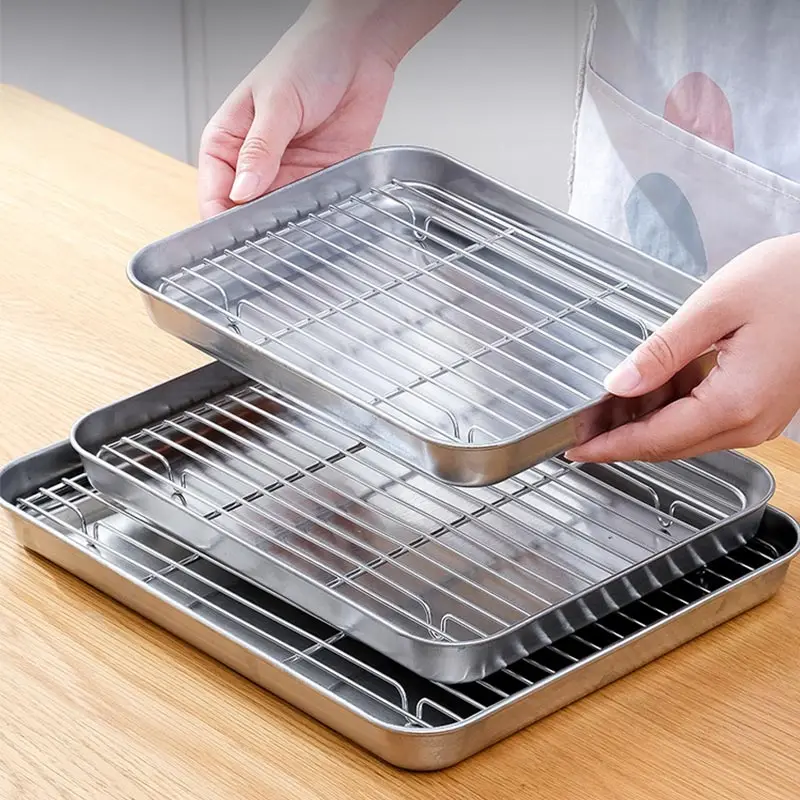 

Plate Tray Rack Baking Tray Barbecue Kitchen Nonstick Tray Square Stainless Fruit 304 Baking Cooling Removable Cake Steel