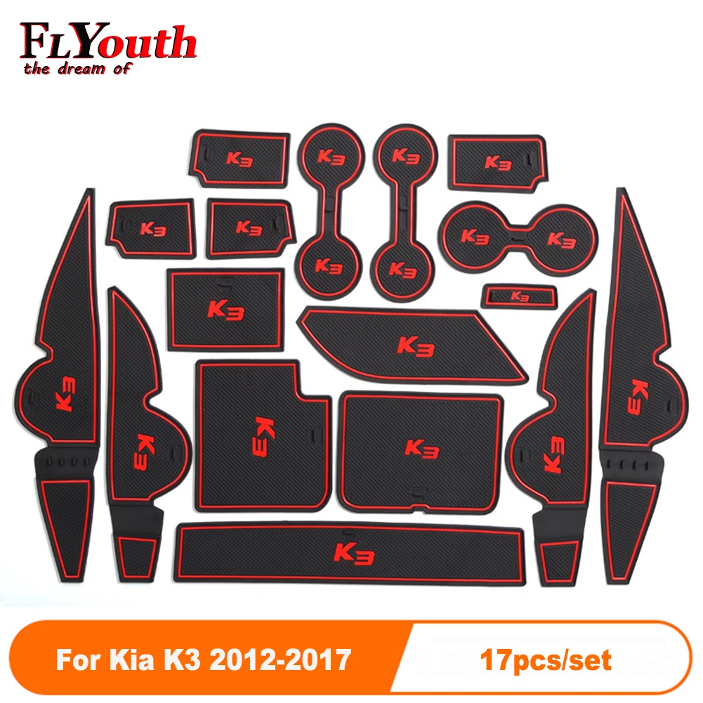 

17Pcs/Set Car Door Groove Mat For Kia K3 2012-2017 Auto Anti-Slip Cup Mat Non Slip Door Gate Pad Car Accessories