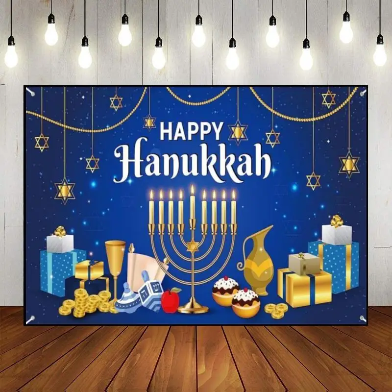 

Happy Hanukkah Decoration Background Baby Shower Party Birthday Lantern Custom Backdrop Magic Photography Backdrops Photo Studio