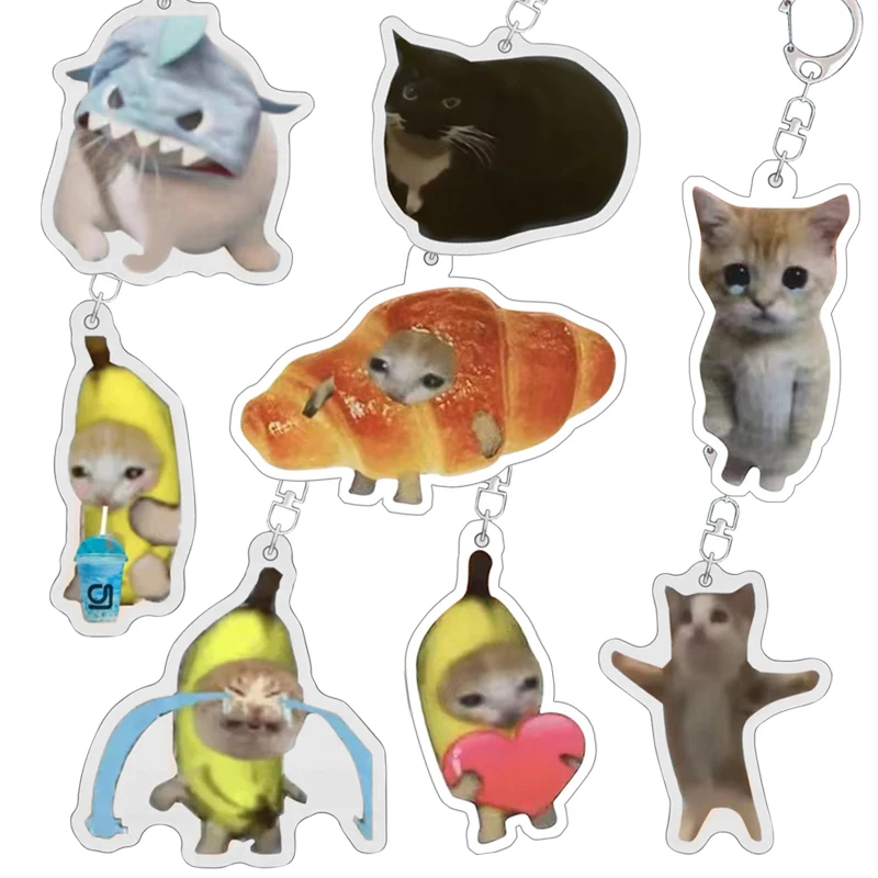 

Happy Banana Cat Mobile Phone Chain Student Gift The Cat Meme Funny Pendant Lanyard Small Pendant Bag Accessories