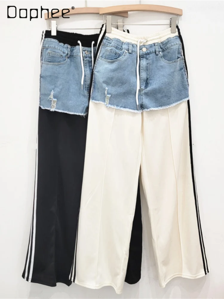 Женские свободные брюки в Корейском стиле повседневные мешковатые синие джинсы