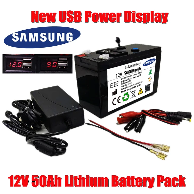 

New USB Power Display 12V 50Ah 18650 Lithium Battery Is Suitable For Solar Energy And Electric Vehicle Battery + 12.6V Charge