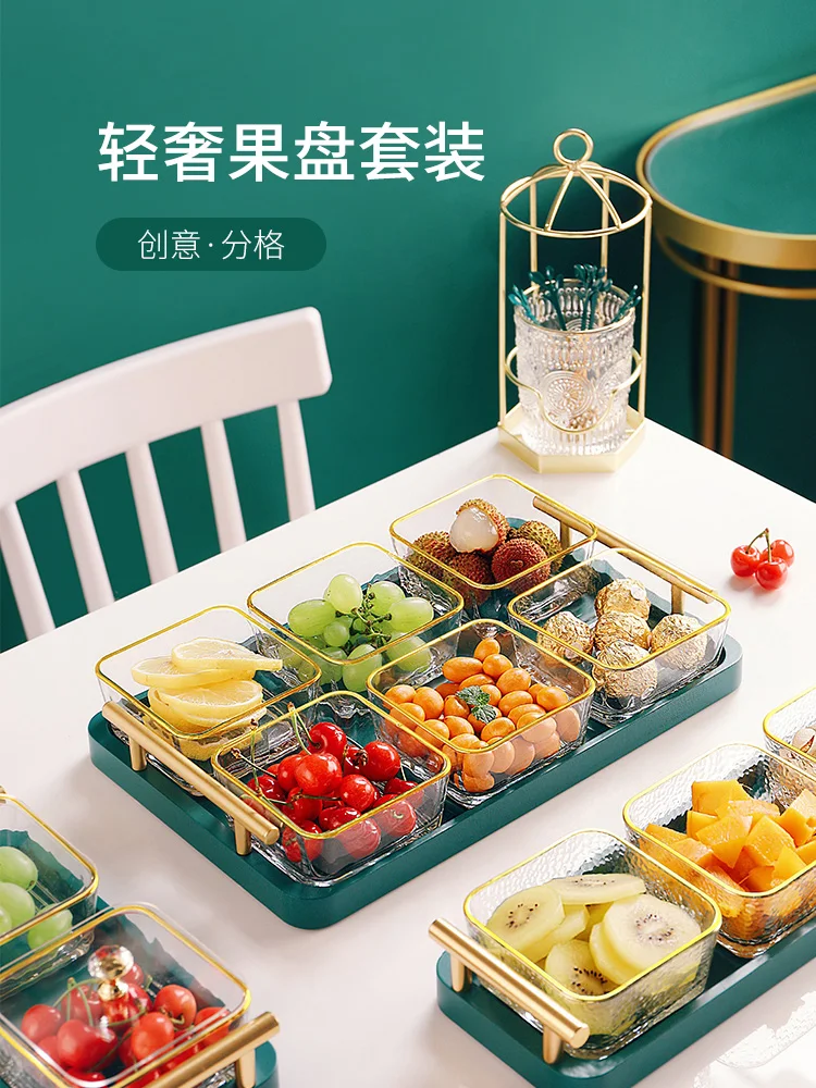 

Light Extravagant Fruit Plate Household Living Room Tea Table Nut Candy Plate Storage Box Dessert Snack Placing Plate
