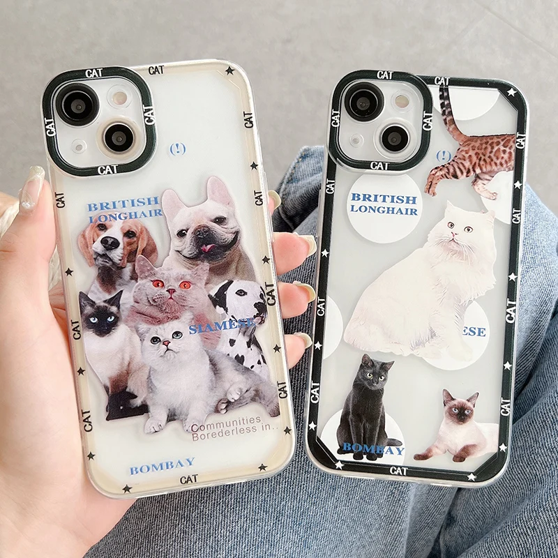

Cartoon Cat Animal Dog Oil Painting Phone Case For iPhone 11 13 12 Pro Max XS XR X 7 8 Plus Silicone Soft Cover