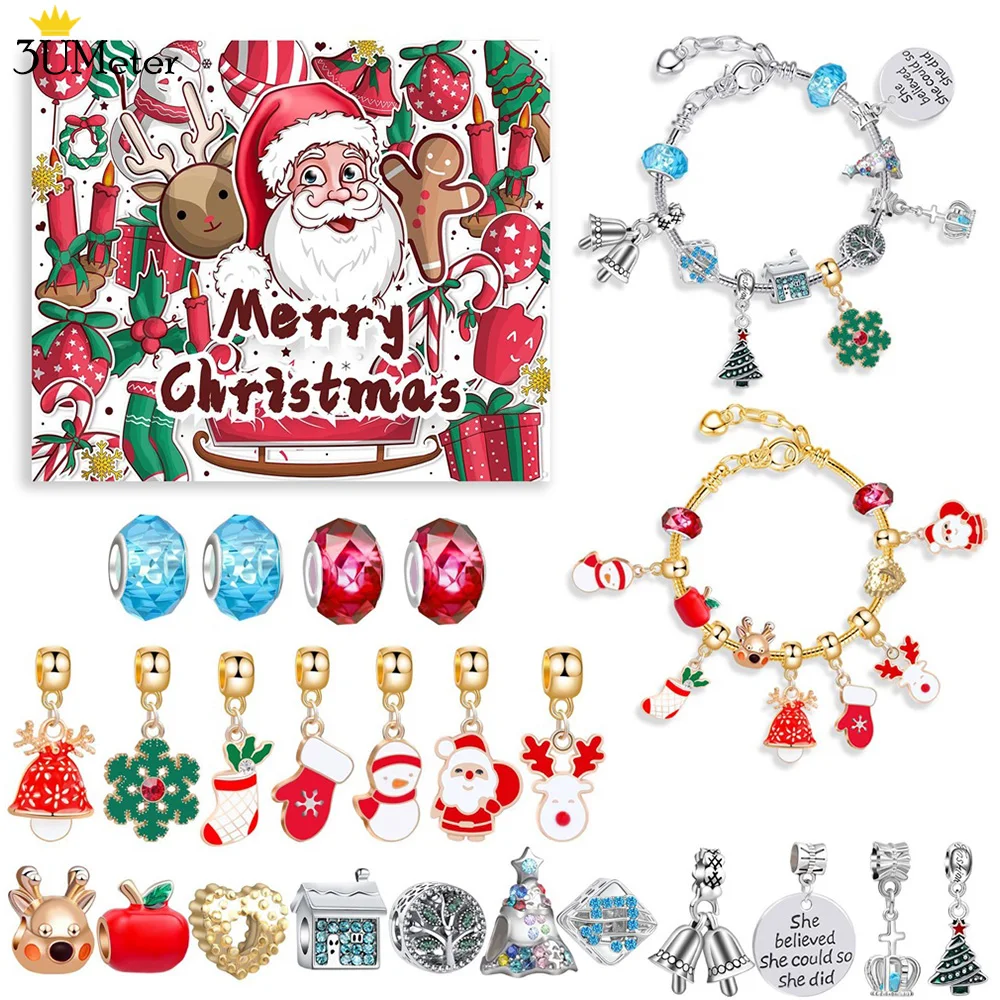 

Christmas Advent Calendar Bracelet Hand Christmas Themed DIY Charm Jewelry Bracelet Making Set for Kid Teen Women Christmas Gift