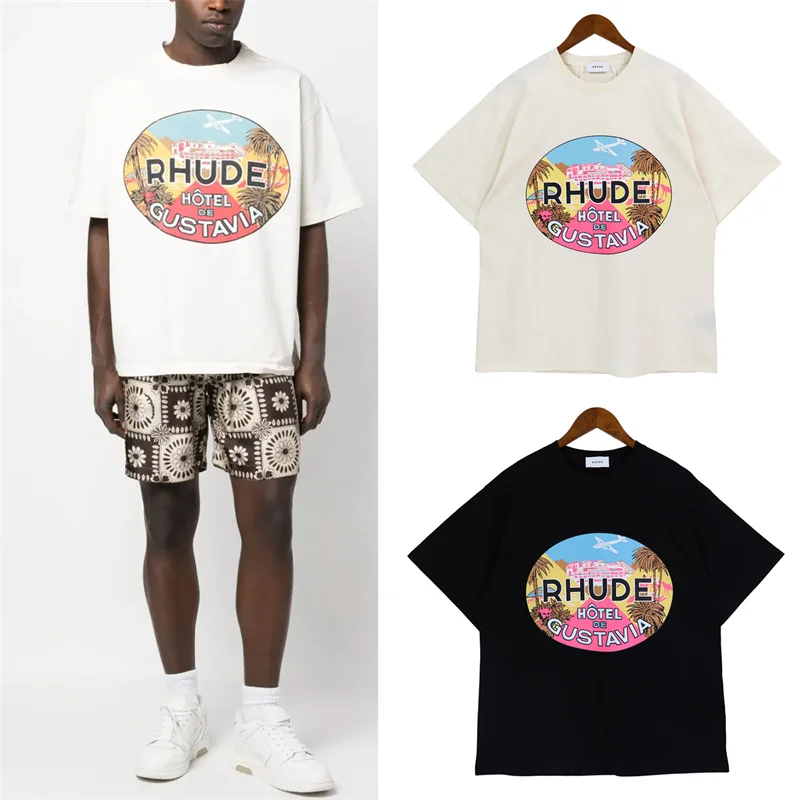 

Rhude 23ss Spring And Summer Half Sleeve Men's Fashion Oversize Letter Print Couple Short Sleeve T-Shirt