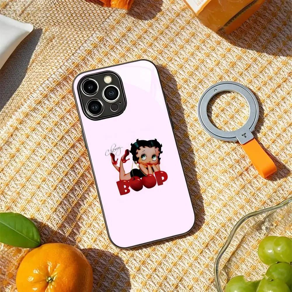 Фото Стильный и милый чехол с дизайном Бетти Буп для iPhone 17 Air, 16, 15, 14, 13, 12, 11 Plus, Mini, Pro, Max, стеклянный магнитный чехол №2