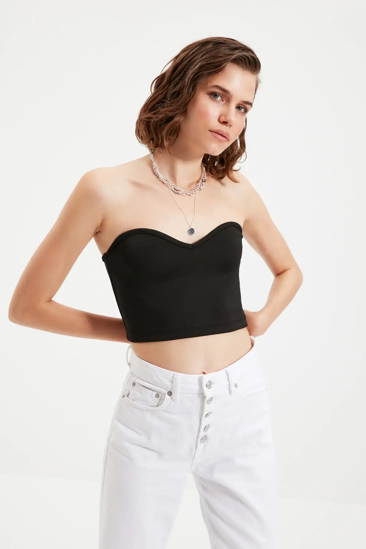 

Trendyol Strapless Crop Knitted Blouse TWOSS21BZ2138
