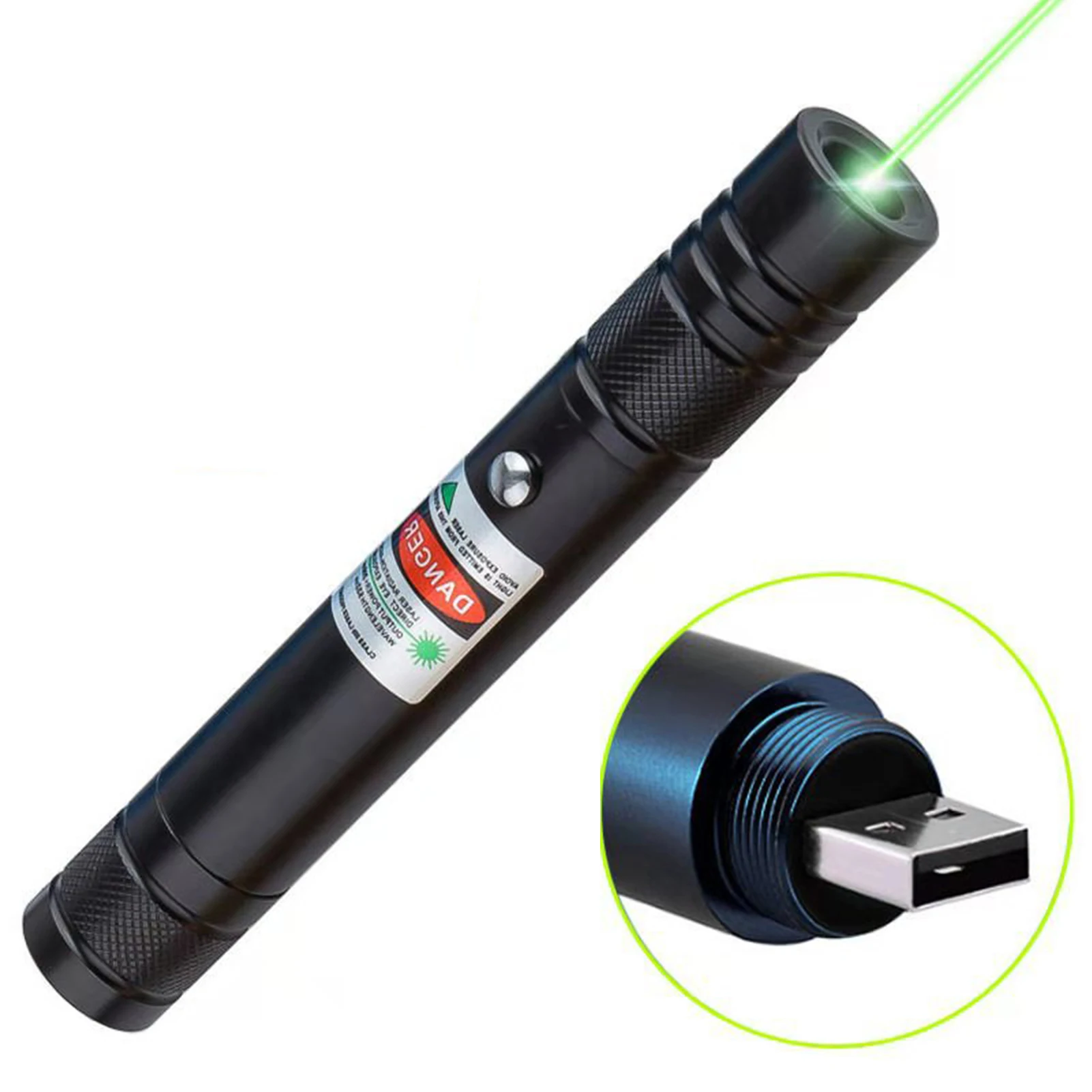 

High-power USB Ultra-bright Hand-held Aluminum Alloy LED Flashlight Laser Pointer Demonstration Pen Hiking And Camping Equipment