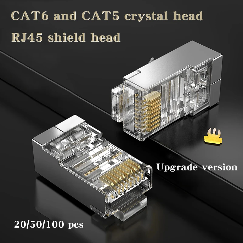 50/100 шт., разъем Cat6 Cat5 RJ45 8P8C, Модульный сетевой Кабельный штекер с кристальной головкой, позолоченный, категории 6, сетевой разъем 1000 м