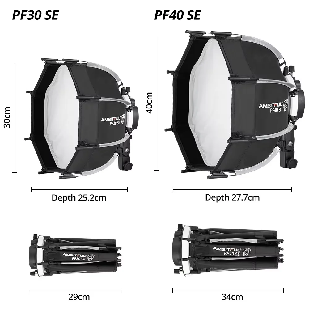 Фото Ambitful PF30/PF40 30см/40см Мини-софтбокс-осьмигранник для вспышки + сотовая сетка для Godox, портативный, для использования на улице №3