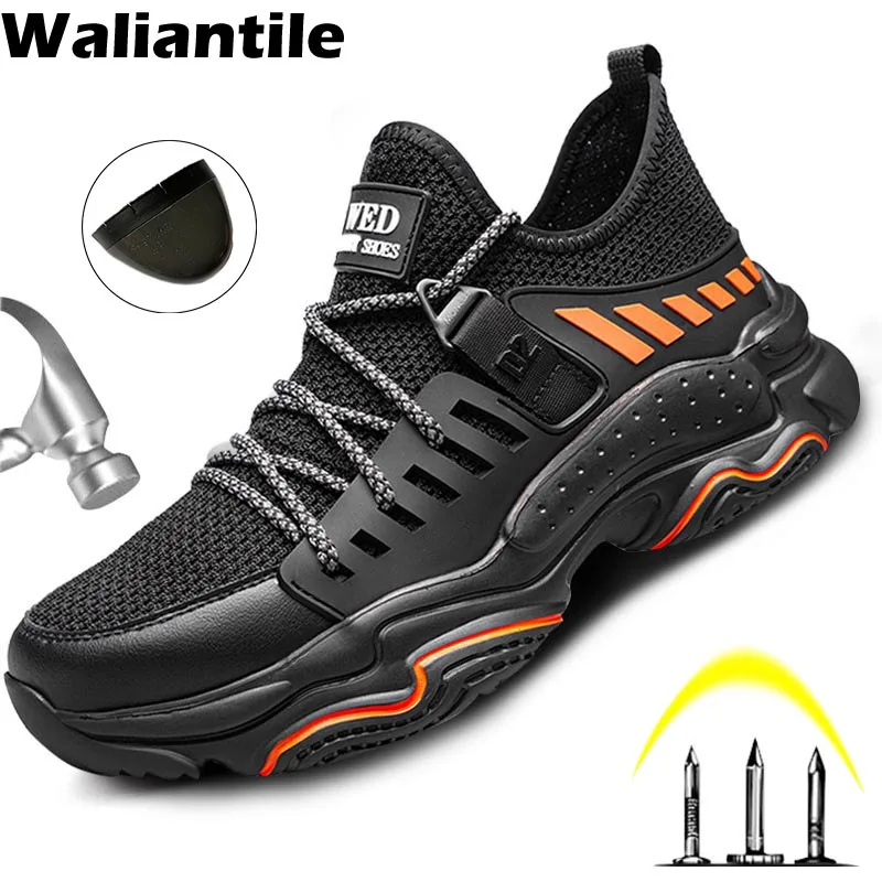 

Waliantile Lightweight Breathable Safety Shoes Sneakers For Men Steel Toe Anti-smashing Non-slip Protective Work Boots Footwear