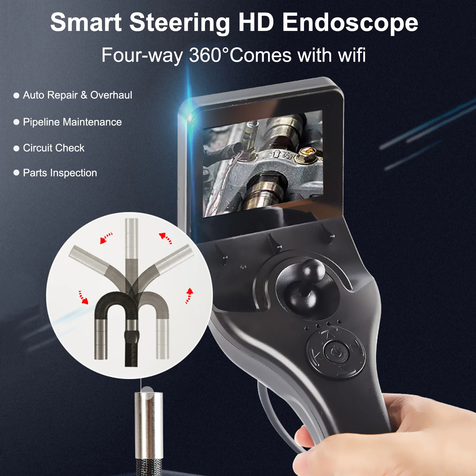 

3.5In Industrial Endoscope Camera HD1080P Pipe Sewer Inspection Borescope IP67 Waterproof LEDs 2800mAh For Car
