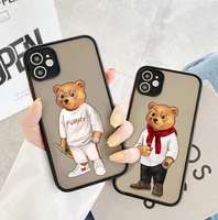 fashion casual cute bear cellphone bumper clear matte pc back phone case for iphone 11 12 13 pro max 6s 7 8 plus x xsmax xr case