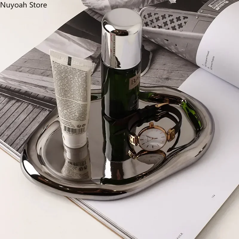 

Plated Tray Shipping Room Nordic Dish Free Desktop Irregular Living Decorative Kitchen Storage Ceramic Jewelry Silver Organizer