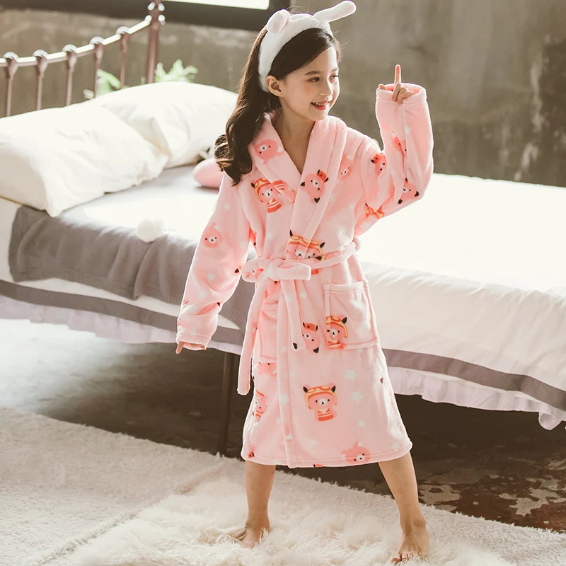

Girls Pattern Belted Flannel Robe Autumn and Winter Children Cartoon Soft Pyjamas Kids Sleepwear Loungewear Clothes 5 to 16 Year