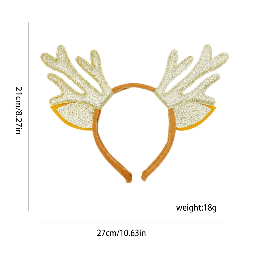 Милая блестящая золотая повязка на голову с рождественскими рогами из