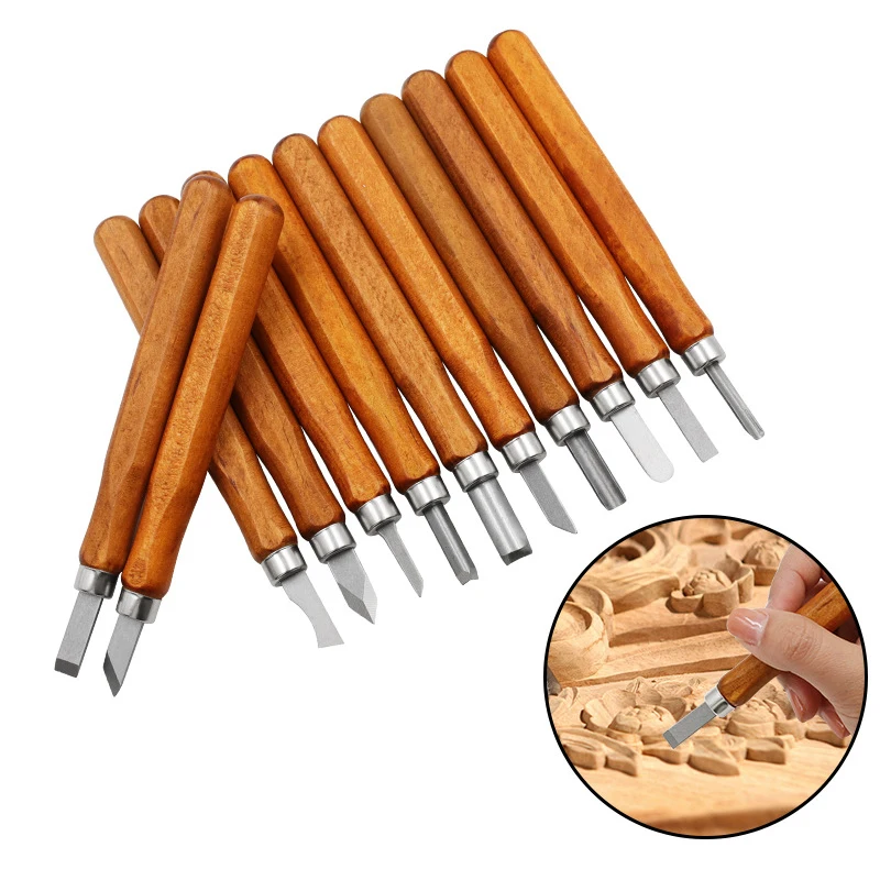 

12 шт., набор ножей для резьбы по дереву в прозрачной сумке