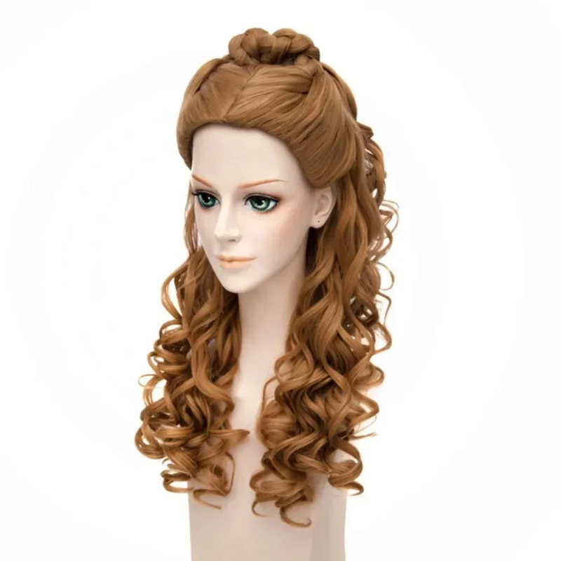 

Womens Cinderella Live Action Movie Cosplay Wigs Belle Braided Long Curly Princess Costume Dress-Up Hair Wig (Brown) Wig Cap