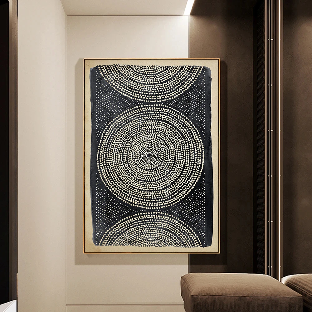 Черно-Бежевый Геометрический этнический узор Постер в стиле бохо Картина на