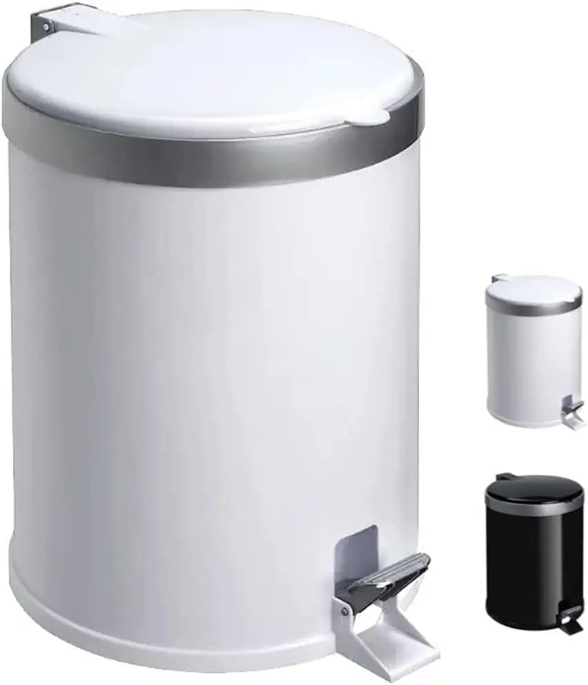 

Pedal Trash in Polypropylene 5 Litres White Silver Rim Garbage Bin Kitchen Bathroom Toilet Trash Can Best Automatic