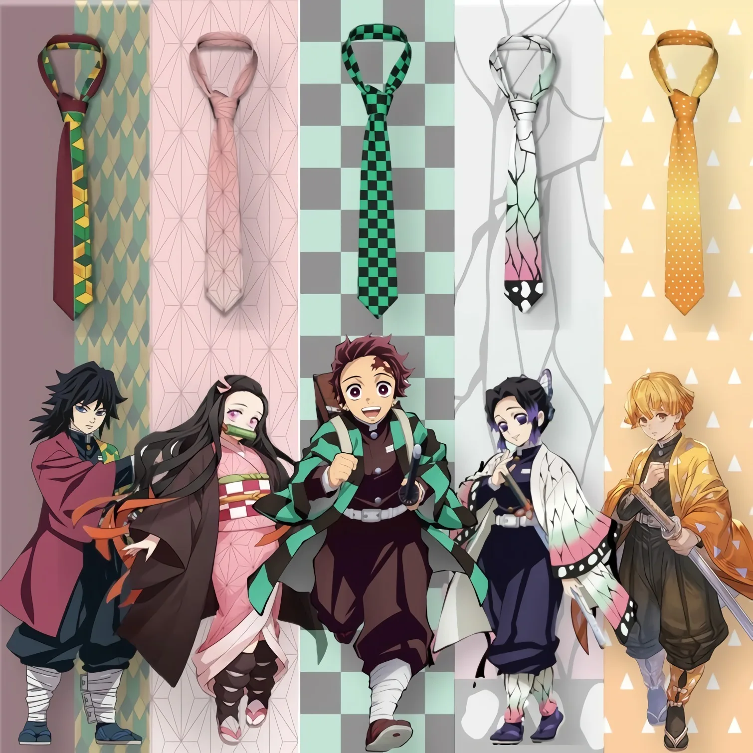 

Demon Slayer Pattern Tie Cosplay Anime Agatsuma Zenitsu Blouse Fashion Neck Ties Party Polyester Silk Accessories For Men Cravat