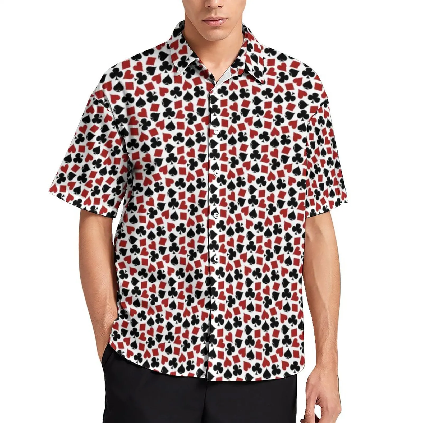 

Гавайская Повседневная рубашка для мужчин, Пляжная блузка в стиле ретро, с принтом игральных карт, забавных сердец, дизайнерская одежда с ко...