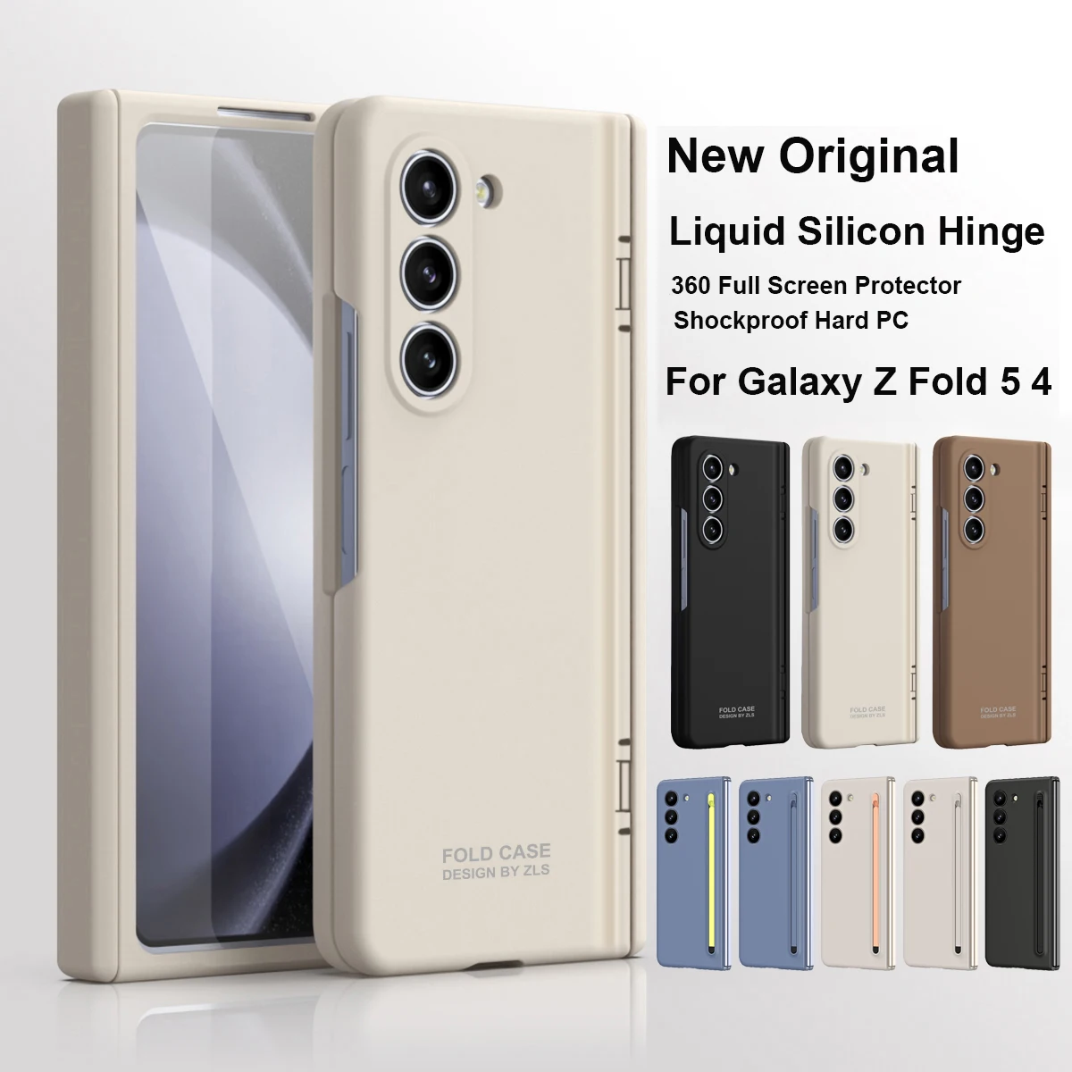 

Original Hinge Case For Samsung Galaxy Z Fold 5 4 3 2 Liquid Silicon Armor Shockproof Full Screen Protector Cover Fold 4 S Pen