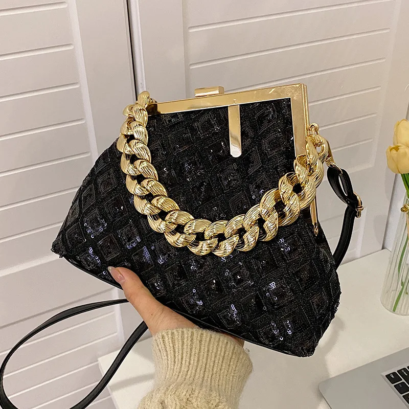 

New Europe and The United States Fashion Diamond Lattice Small Perfume Style Retro Texture Niche Sequins Shoulder Crossbody Bags