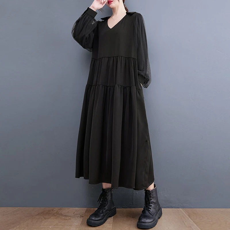 

2022 модное многослойное Плиссированное черное платье макси, элегантное мусульманское арабское Оман женское свободное платье 2022 Newe