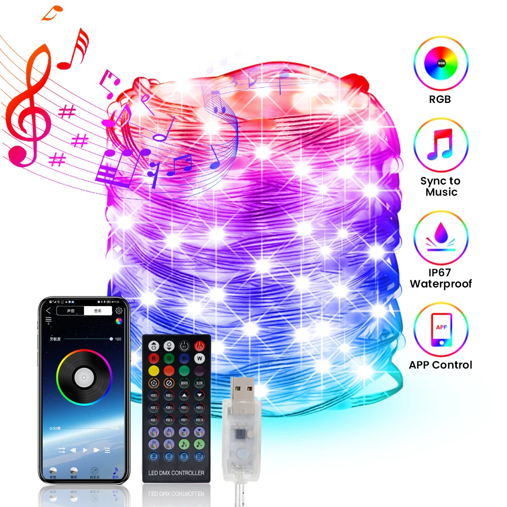 

Christmas Decoration 5V USB Smart Bluetooth LED String Fairy Lights IP65 Waterproof Flexible Garland Lamp with Remote Control