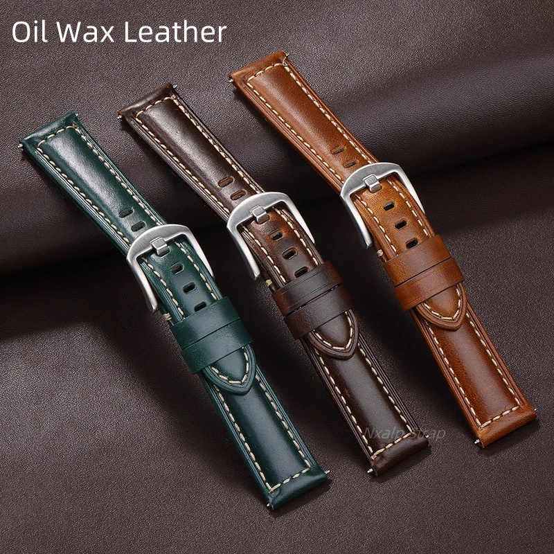 Genuine Leather Calfskin Strap 20mm 22mm 24mm for Huawei Watch GT 4 3 46mm Oil Wax Band Galaxy 6 5 Accessories