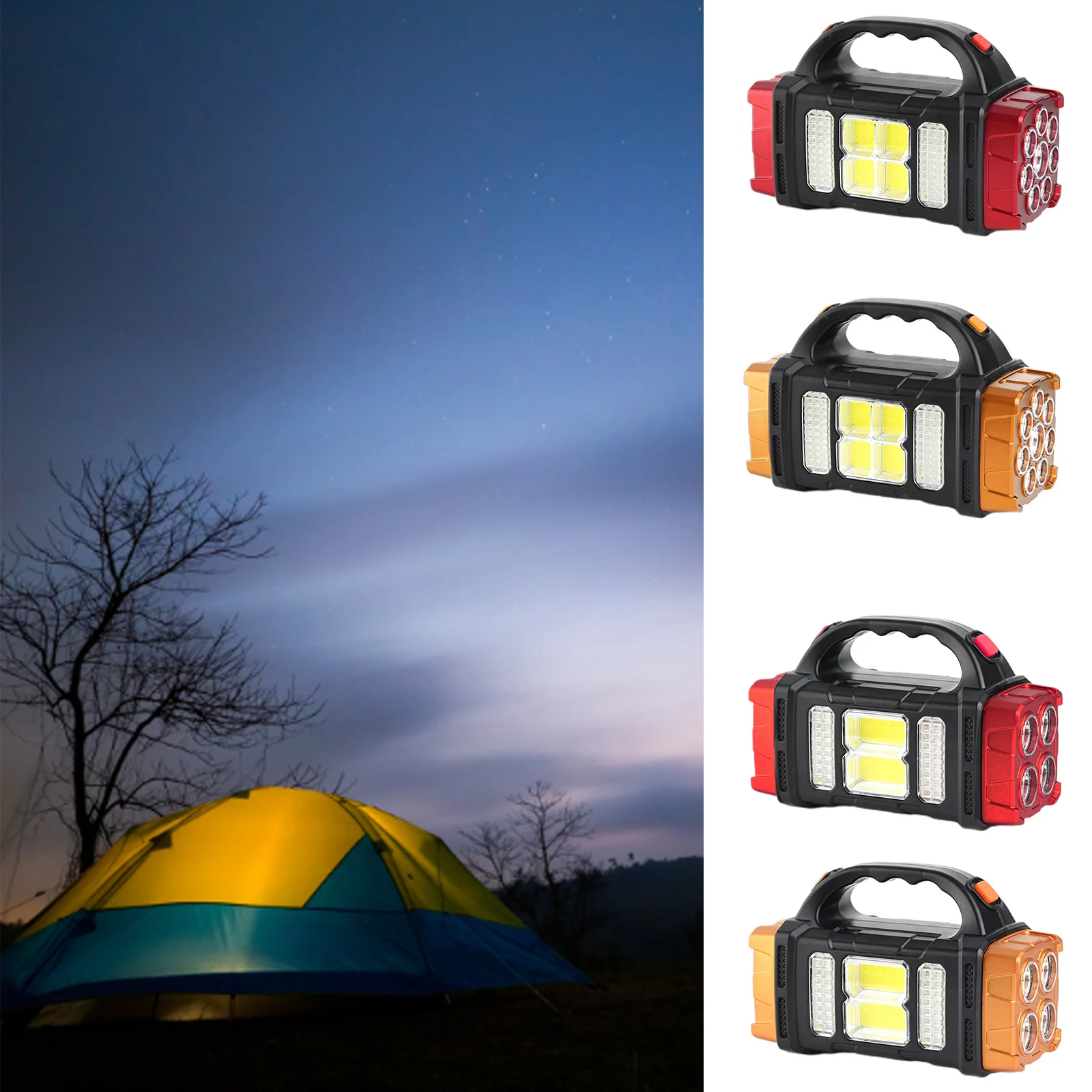 

USB LED Floodlight Waterproof Solar Camping Light Non-slip Strong Light Torch Power Bank 4 Light Source Modes Lighting Equipment