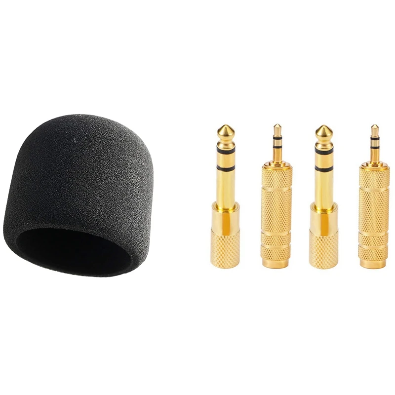 

NEW-Headphone Adapter 6.35 Mm (1/ 4 Inch) Male To 3.5 Mm Female Stereo Adapter With Professional Foam Windscreen