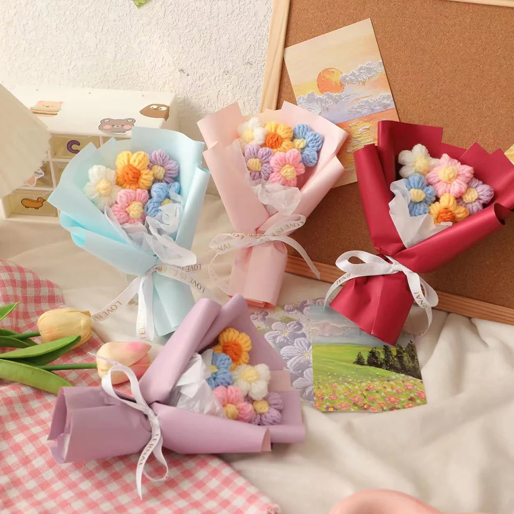 

Hand-Knitted Flower Bouquet Crochet Knitted Flowers Valentine's Day Wedding Party Decoration Hand Woven Artificial Flowers