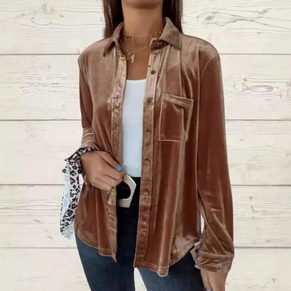 w jednolitym kolorze damska bluzka elegancka z klapami długim rękawem naszytą kieszenią jednokolorowa koszula topy jednorzędowe