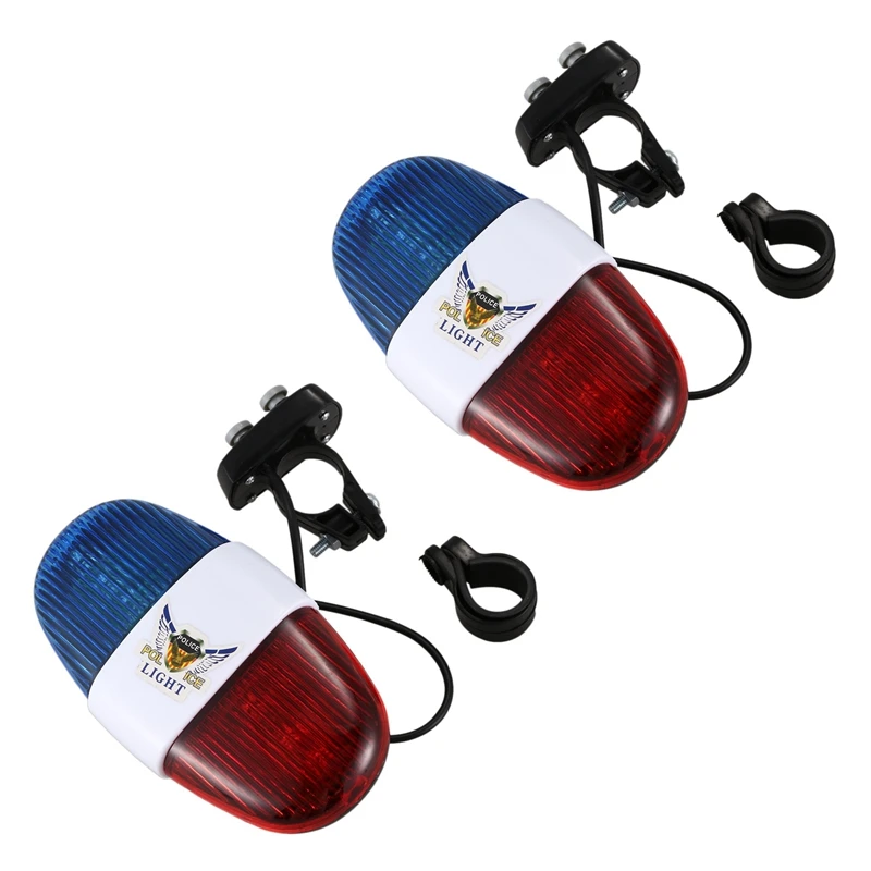 

New 2X Bicycle Cycling 4 Tones 6 LED Electronic LED Warning Lights Siren Horn Beeper Bell