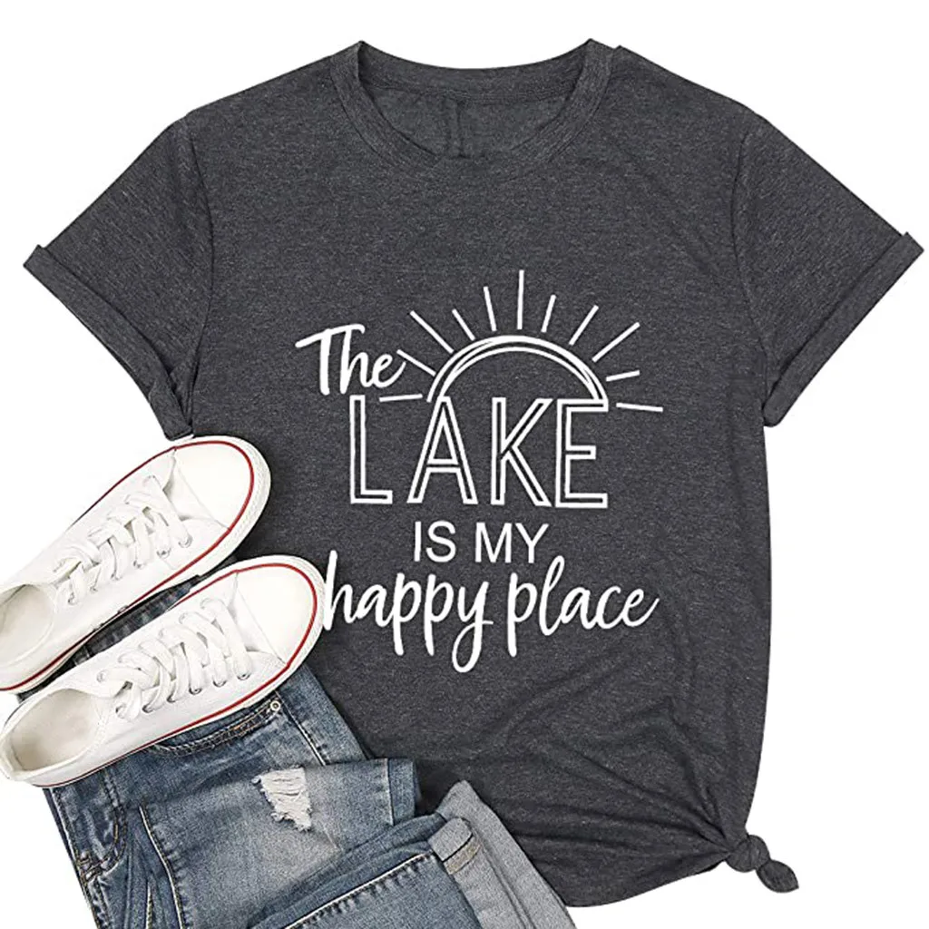 

Женская свободная футболка с коротким рукавом, круглым вырезом и принтом букв