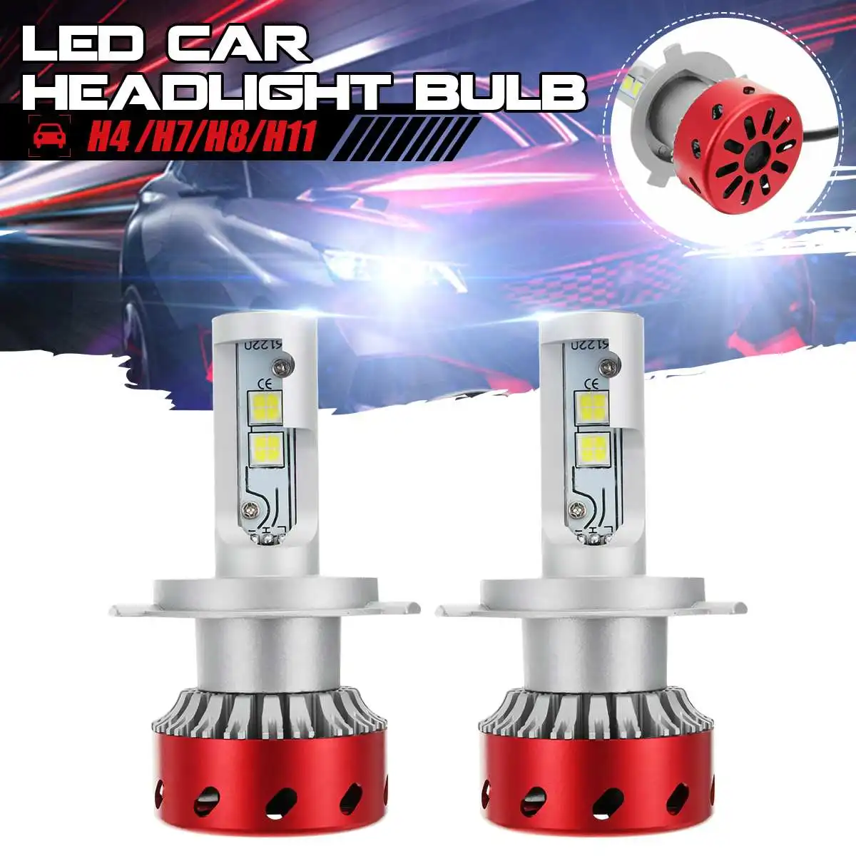 

2pcs H4 H8 H11 LED Car Headlight Bulbs Auto Fog Light Headlamp Fog Lamp U101 xhp-50 6500K 6000LM Waterproof