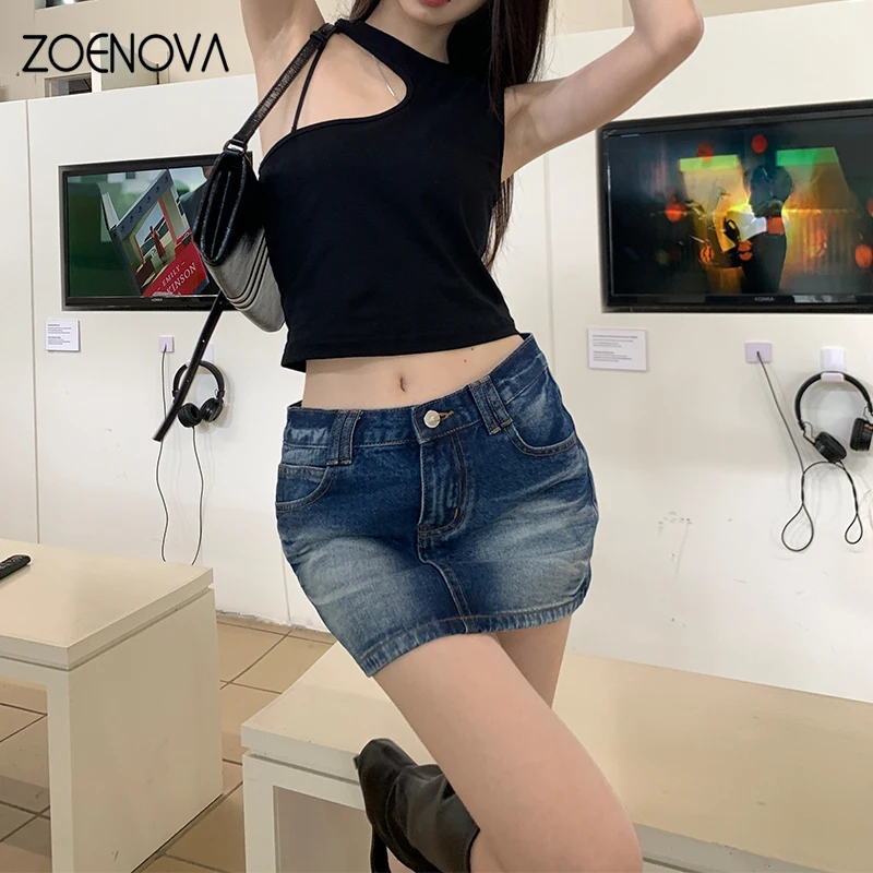 ZOENOVA новая летняя модная женская джинсовая короткая юбка Maillard Street сексуальная