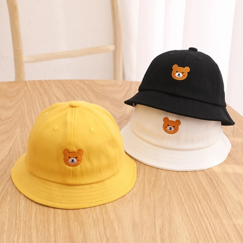 

Y55B Infant Protect Hat Cartoon Bear Baby Bucket Hat Sunproof Bonnet Hat Floppy Brim Fisherman Hats for Children 1-2Y