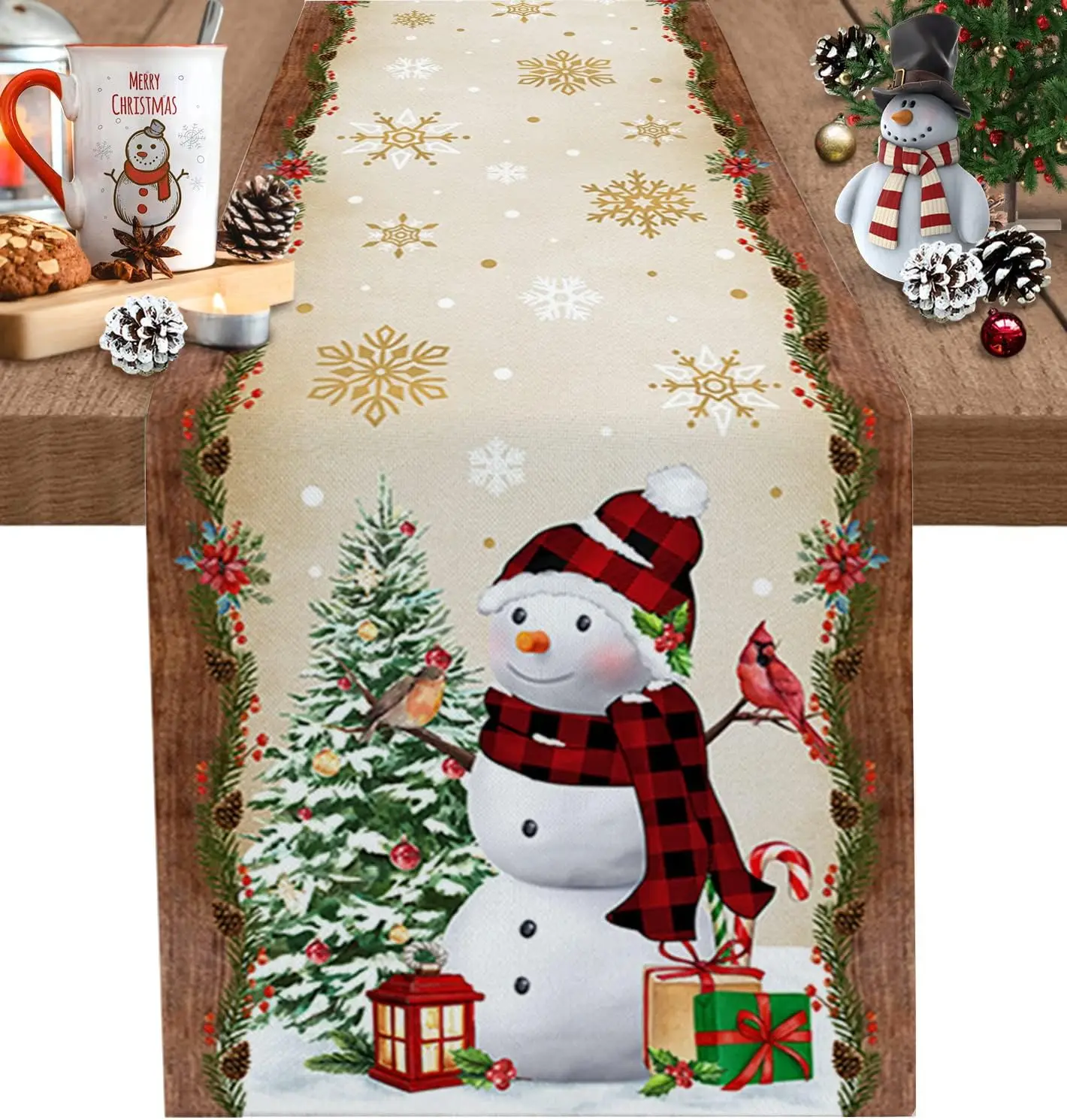 

Christmas Tree Snowman Linen Table Runners Kitchen Dining Table Decor Farmhouse Navidad Xmas Winter Table Runners Wedding Decor