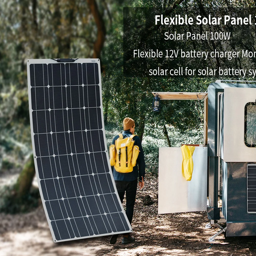 Flexible Solar Panel 100W 12V lithium / gel battery for solar Charger RV Boat Caravan Car camper vans housing boat pool camping