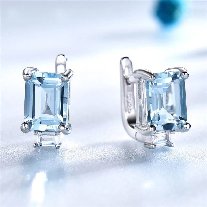 

Luxury Sky Blue Sapphire Earrings For Women 925 Silver Sterling Square Topaz Pink Emerald Diamond Earrings Silver 925 Diamond